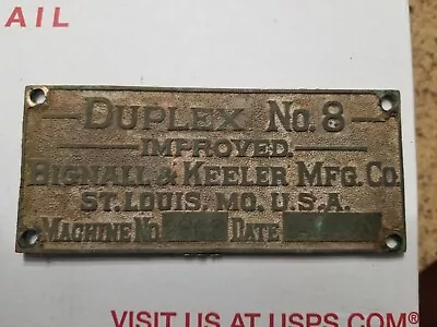 Antique 1900 Brass Machine Tag Duplex No. 8 St. Louis MO • $79.99
