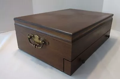 Vintage Walnut Wooden Flatware Chest Storage Box Pull Out Drawer Velvet Lined • $65