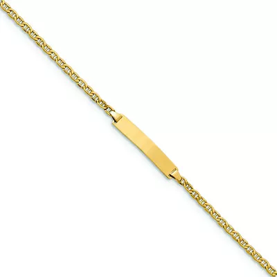 14K Yellow Gold Anchor Chain Name Bar ID Bracelet - 7 Inches - 1.9 Grams • £158.94