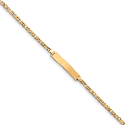 14K Yellow Gold Anchor Chain Name Bar ID Bracelet - 7 Inches - 1.9 Grams • £158.94