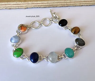 Rainbow Moonstone Bracelet 925 Sterling Silver Handmade Lapis Lazuli MO5117 • $21.46