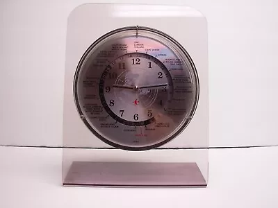 Vtg Lucite Acrylic Stand GMT World Time Zone Clock Airplane Hand Japan Battery • $50.57