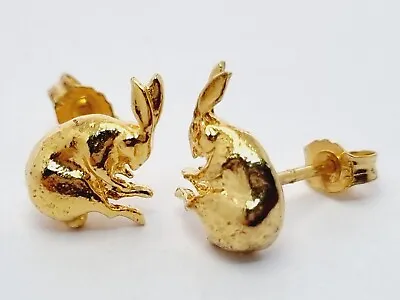 Alex Monroe SLEEPING HARE Earrings Yellow Gold Silver Studs Fables Collection • $222.66