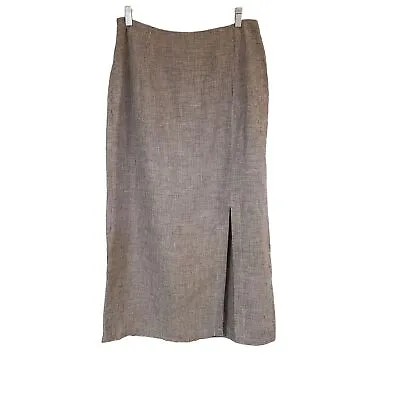Chico's Linen Maxi Skirt Size 14 Side Slit Checkered Black White • $21.26