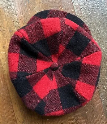 Vintage 50s Red & Black Wool Buffalo Check Newsboy/ Hunting Cap- Size M • $19.95