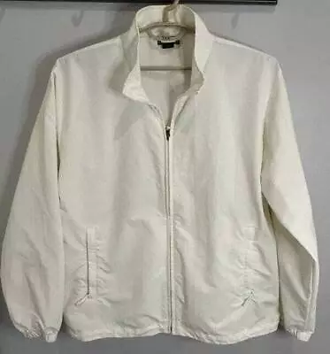 Lands End Mens White Full Zip Nylon Windbreaker Jacket Size L 42 44 • $14.72