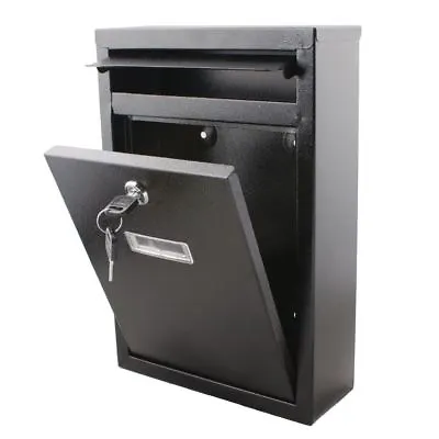 Black Large Letter Box Post Mail Box Wall Mounted Post Box Lockable With Keys • £13.95