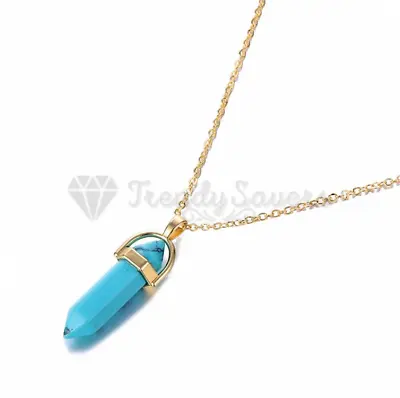 £3.99 • Buy Multicolour Hexagonal Quartz Stone Bullet Pendant Silver Chain Necklace Jewelry