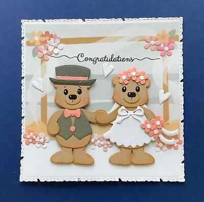 £1.99 • Buy Handmade Wedding  Card Topper Bride & Groom Teddies Hearts Flowers    B