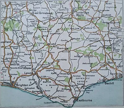 1908 Antique East Sussex Road Map. Brighton Hastings Tunbridge Wells & Lewes. • £12.63