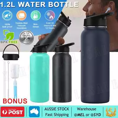 Water Bottle Stainless Steel Double Wall Cycling Vacuum Insulated Drink Cup 1.2L • $21.99