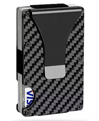 Mens Carbon Fiber RFID Blocking Clip Wallet Money Slim Credit Card Holder Metal • £6.49