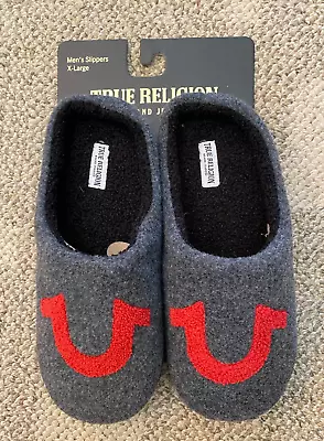 Mens Sherpa Slip Slip On Slippers Gray Red Scuffs Size X-Large (13) • $24.99