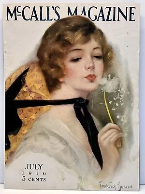 McCall's Magazine COVER July 1916 Frederick Duncan Blonde Blowing Dandelion VTG • $18