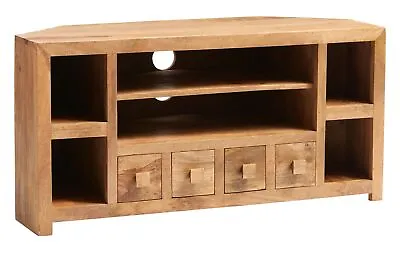 £326.99 • Buy Modern Light Mango Wood Entertainment Corner TV Unit Living Room Furniture 