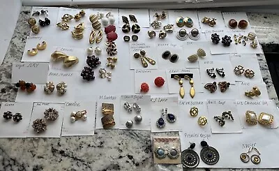 Vintage Earrings Lot  54 Signed Trifari Givenchy Vendome Coro Winard Weiss +++ • $39