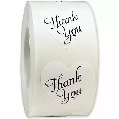 Round Heart Thank You White Hand Made With Love Labels Stickers Gift Craft Box • £1.99