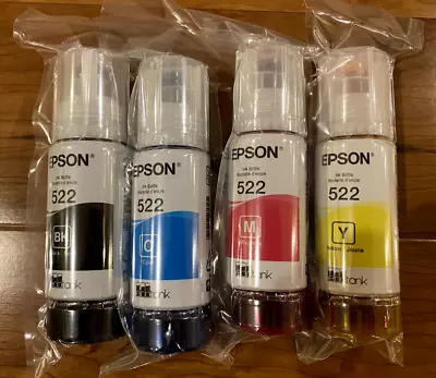 Genuine Epson 522 Ink Bottles 4 Pack For ET-2720 ET-2800 ET-2400 ET-4700 ET-4800 • $29.99