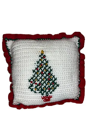 $8 • Buy Vintage Crochet Granny Square Throw Pillow Christmas Ruffle Afghan Retro