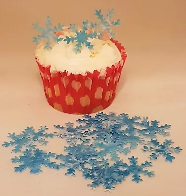 36 X Pre-cut Edible Snowflakes Wafer Paper Cup Cake Decorations Toppers Various • £1.95