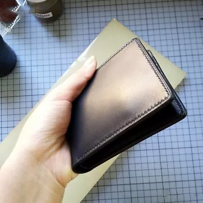 Handmade Vetetable Tanned Leather Wallet Genuine Cowhide Card Case Stamping Name • £49.62