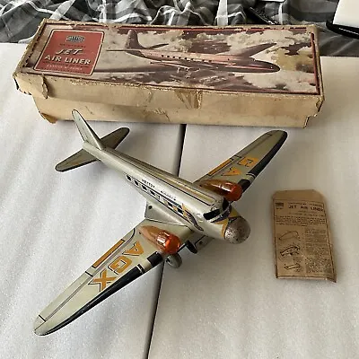 METTOY  TOY TINPLATE JET AIRLINER NO.2016/1 WINDUP TIN TOY No Tippco WOW! Rare • £145