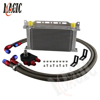 £145.20 • Buy AN10 19 Row Oil Cooler Kit Oil Filter 85° Thermostat Sandwich Plate+Brackets Kit