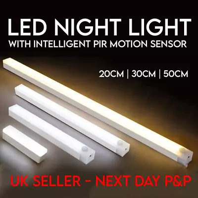 LED PIR Motion Sensor Strip Light USB Rechargeable Magnetic Cabinet Closet Lamp • £4.95