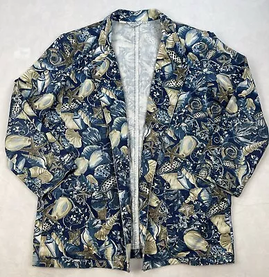 Vintage Gotcha Covered Blazer Womens Large Blue Tapestry Jacket Hibiscus Beach • $23.90