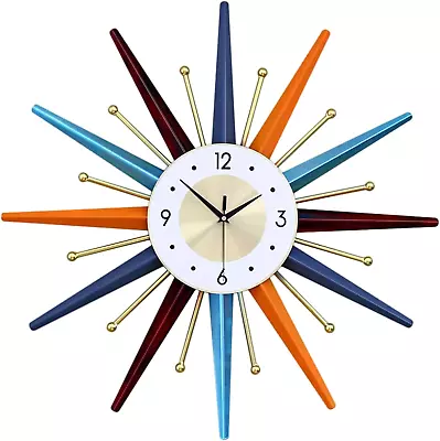 Large Wall Clock 22 Inch Modern Wall Clock Starburst Mid-Century Modern Decor No • $145.36