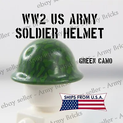 WWII WW2 US Army Soldier Helmet• Custom Bricks • LegoCompatible • GREEN CAMO • $3.42