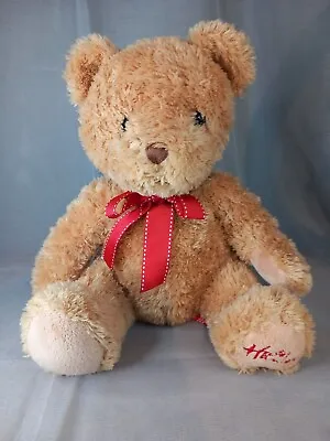 Soft Plush Beige Teddy Bear With Red Ribbon Famous Hamleys Toy Store London Vgc • £9.99