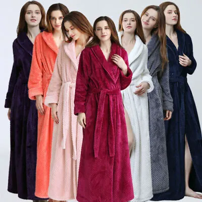 Unsiex Flannel Fleece Dressing Gown Soft Waffle Pattern Thick Long Bathrobe New • £12.99