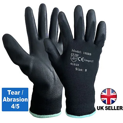 24 Pairs Black Coated Work Gloves For Builders Construction Garden Mens Safety • £13.49