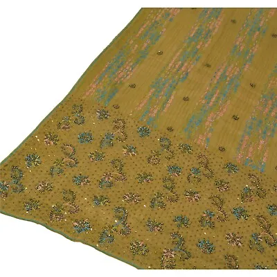 Sanskriti Vintage Green Long Dupatta Blend Silk Hand Beaded Kota Special Stole • $64.99
