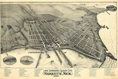 Panoramic Map Of Marquette Michigan 16x24 • $9.95