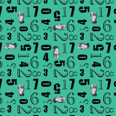 Aquatic Steampunkery Fabric 100% Quilters Cotton Steampunk Numbers Hands Aqua • $6.50