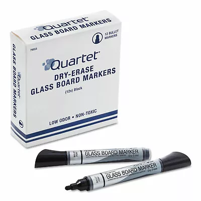 Quartet Premium Glass Board Dry Erase Marker Bullet Tip Black Dozen 79553 • $26.28