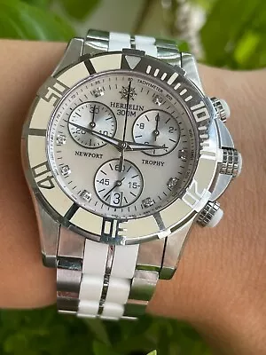 Michel Herbelin Watch Newport Trophy Grand Sport Mop Dial Diamonds Lady Swiss • $499