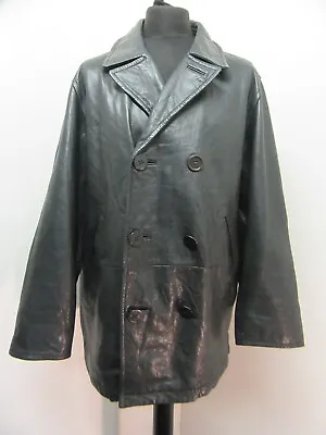 Vintage Nautica Navy Leather Pea Coat Jacket Size 42 • $87.16