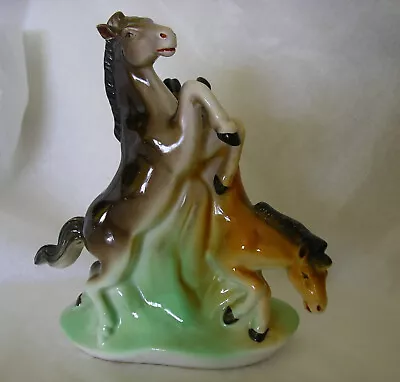 Rearing Horses Small Figurine Ornament C50s Hand Painted Made China Deco Design • £4.99