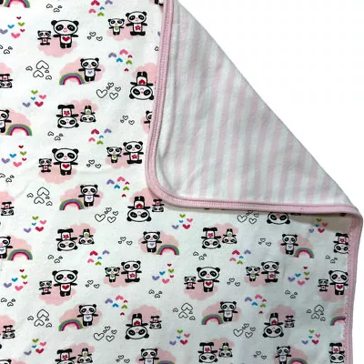 Carters Panda Blanket I Love You Pink White Stripe Heart Rainbow Receiving 27x29 • $29.99