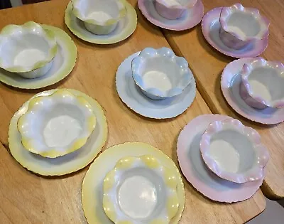 Antique Rosenthal Versailles Set Of 9 Pastel Easter Ramekins & Saucers  1900's • $97.47