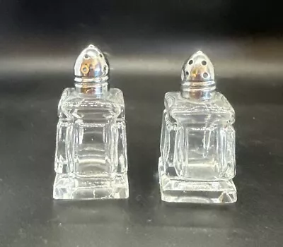 Vintage Art Deco Square  Crystal  Salt & Peppers Shakers • $5.99