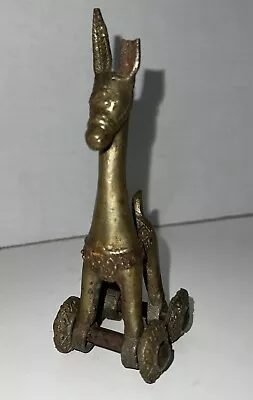 Vintage Brass India Temple Toy Rolling Horse On Wheels . I’ve Had This 50 Years • $25