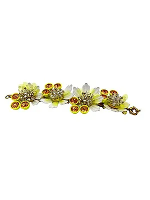 J CREW Yellow Gold BRULEE White Flower Crystal Bead Bracelet • $42.49