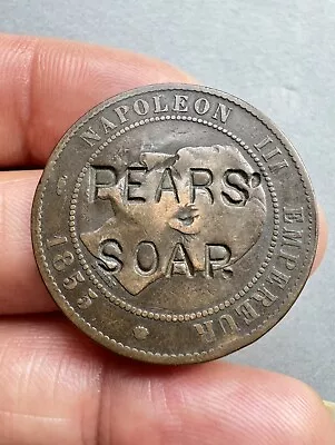 {005} C/Mkd (PEARS SOAP) France 1855 10 Centimes EAGLE Napoleon III. Slight Bend • £1.99