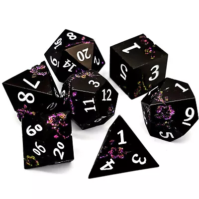 Black & Purple Plum Blossom Solid Metal DND Dice Set Polyhedral Dungeons Dragons • $19.98