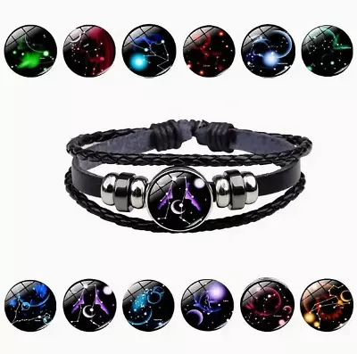 Leather Bracelet Bangle For Men Woman With Signs Of The Zodiac Astrology Luminou • $7.50