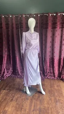 ASOS Design Modest Vintage Inspired Lilac Satin Button Long Sleeve Dress Size 10 • $9.99